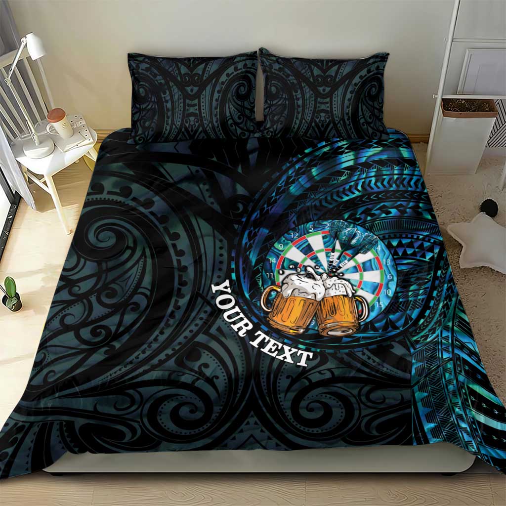 Personalized New Zealand Darts Beer Bedding Set Paua Shell Aotearoa Maori Tattoo - Aussie Hoodie