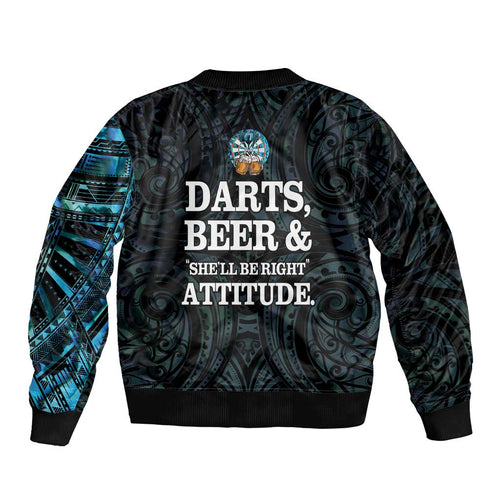 Personalized New Zealand Darts Beer Bomber Jacket Paua Shell Aotearoa Maori Tattoo - Aussie Hoodie