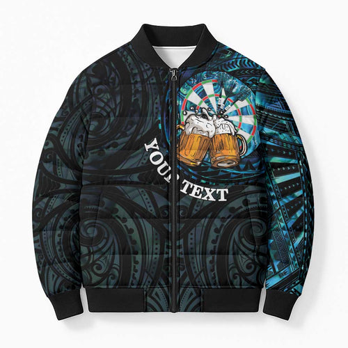 Personalized New Zealand Darts Beer Bomber Puffer Jacket Paua Shell Aotearoa Maori Tattoo - Aussie Hoodie