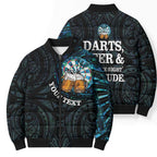 Personalized New Zealand Darts Beer Bomber Puffer Jacket Paua Shell Aotearoa Maori Tattoo - Aussie Hoodie