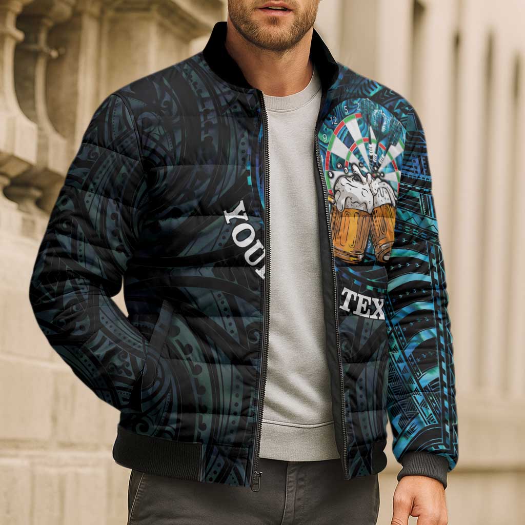 Personalized New Zealand Darts Beer Bomber Puffer Jacket Paua Shell Aotearoa Maori Tattoo - Aussie Hoodie