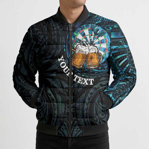 Personalized New Zealand Darts Beer Bomber Puffer Jacket Paua Shell Aotearoa Maori Tattoo - Aussie Hoodie