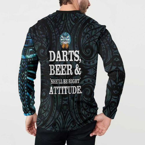Personalized New Zealand Darts Beer Button Sweatshirt Paua Shell Aotearoa Maori Tattoo - Aussie Hoodie