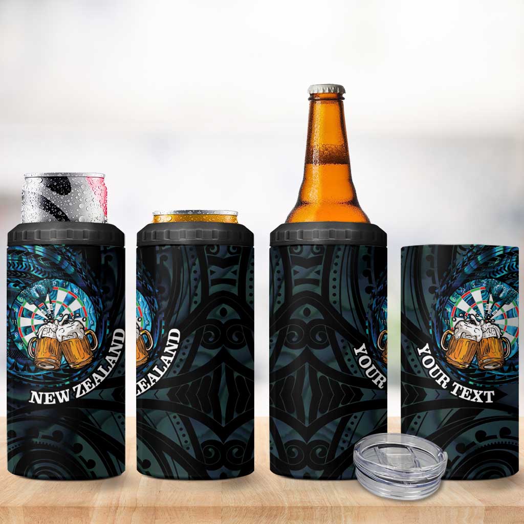 Personalized New Zealand Darts Beer 4 in 1 Can Cooler Tumbler Paua Shell Aotearoa Maori Tattoo - Aussie Hoodie