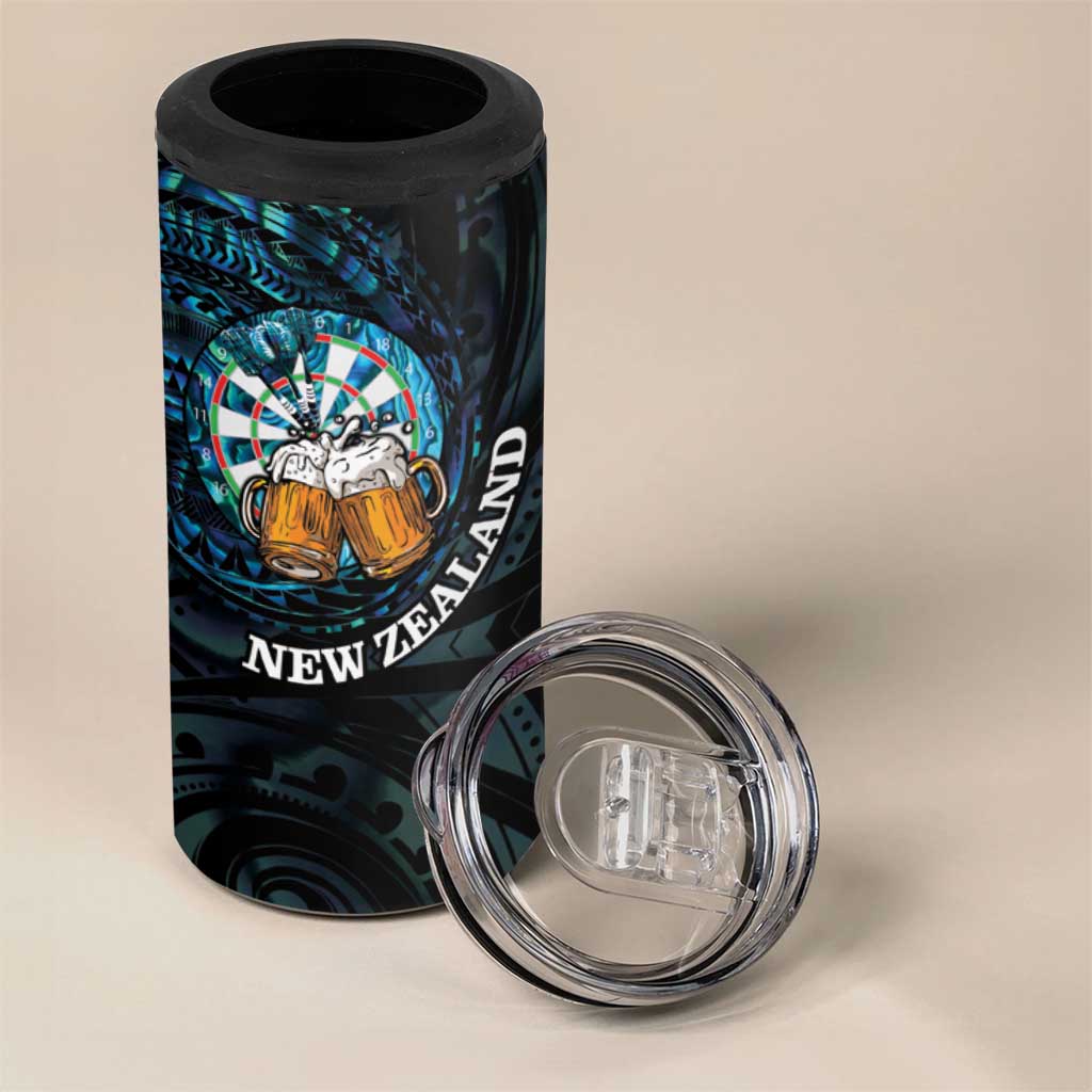 Personalized New Zealand Darts Beer 4 in 1 Can Cooler Tumbler Paua Shell Aotearoa Maori Tattoo - Aussie Hoodie