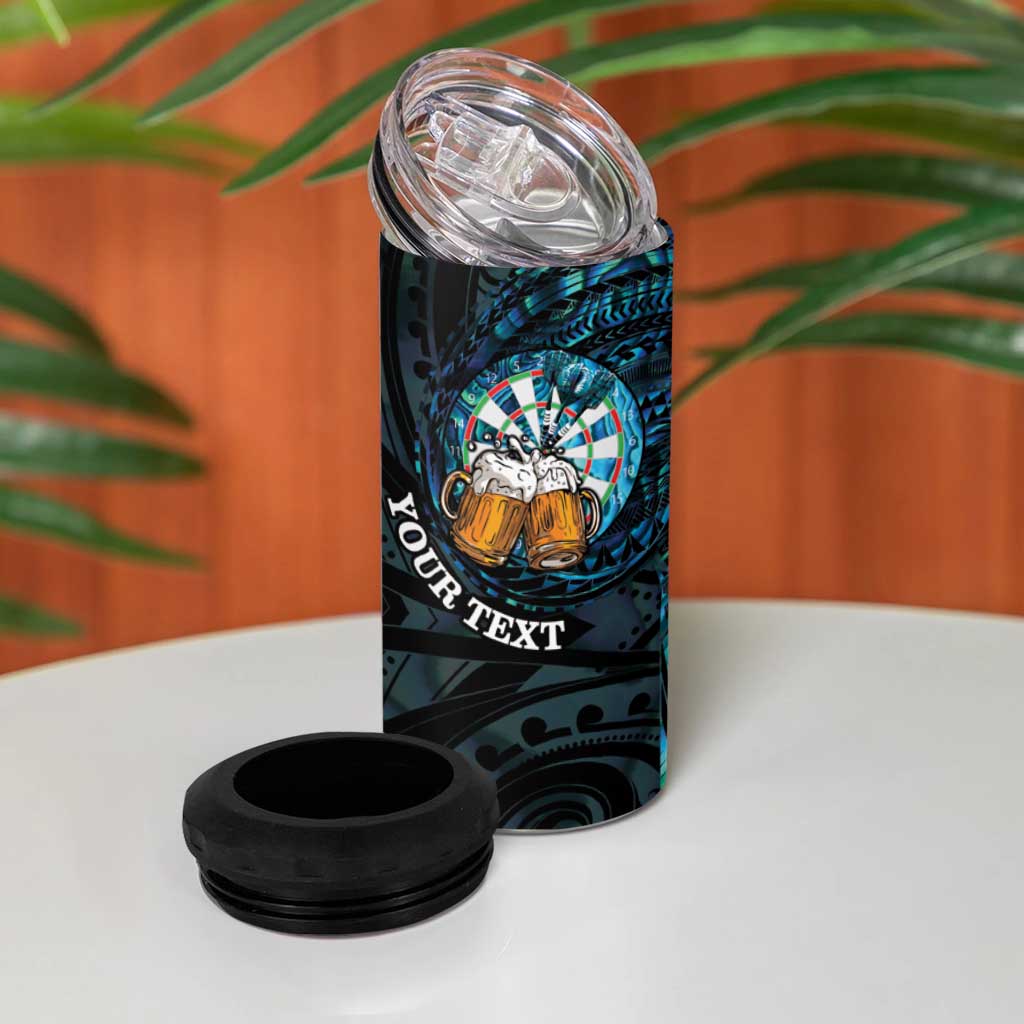 Personalized New Zealand Darts Beer 4 in 1 Can Cooler Tumbler Paua Shell Aotearoa Maori Tattoo - Aussie Hoodie