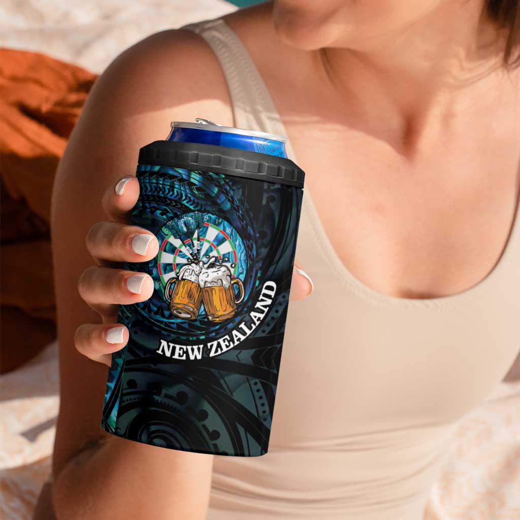 Personalized New Zealand Darts Beer 4 in 1 Can Cooler Tumbler Paua Shell Aotearoa Maori Tattoo - Aussie Hoodie