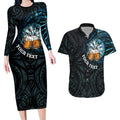 Personalized New Zealand Darts Beer Couples Matching Long Sleeve Bodycon Dress and Hawaiian Shirt Paua Shell Aotearoa Maori Tattoo - Aussie Hoodie
