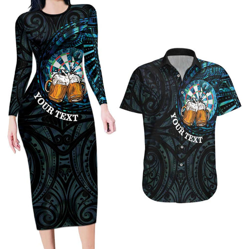 Personalized New Zealand Darts Beer Couples Matching Long Sleeve Bodycon Dress and Hawaiian Shirt Paua Shell Aotearoa Maori Tattoo - Aussie Hoodie