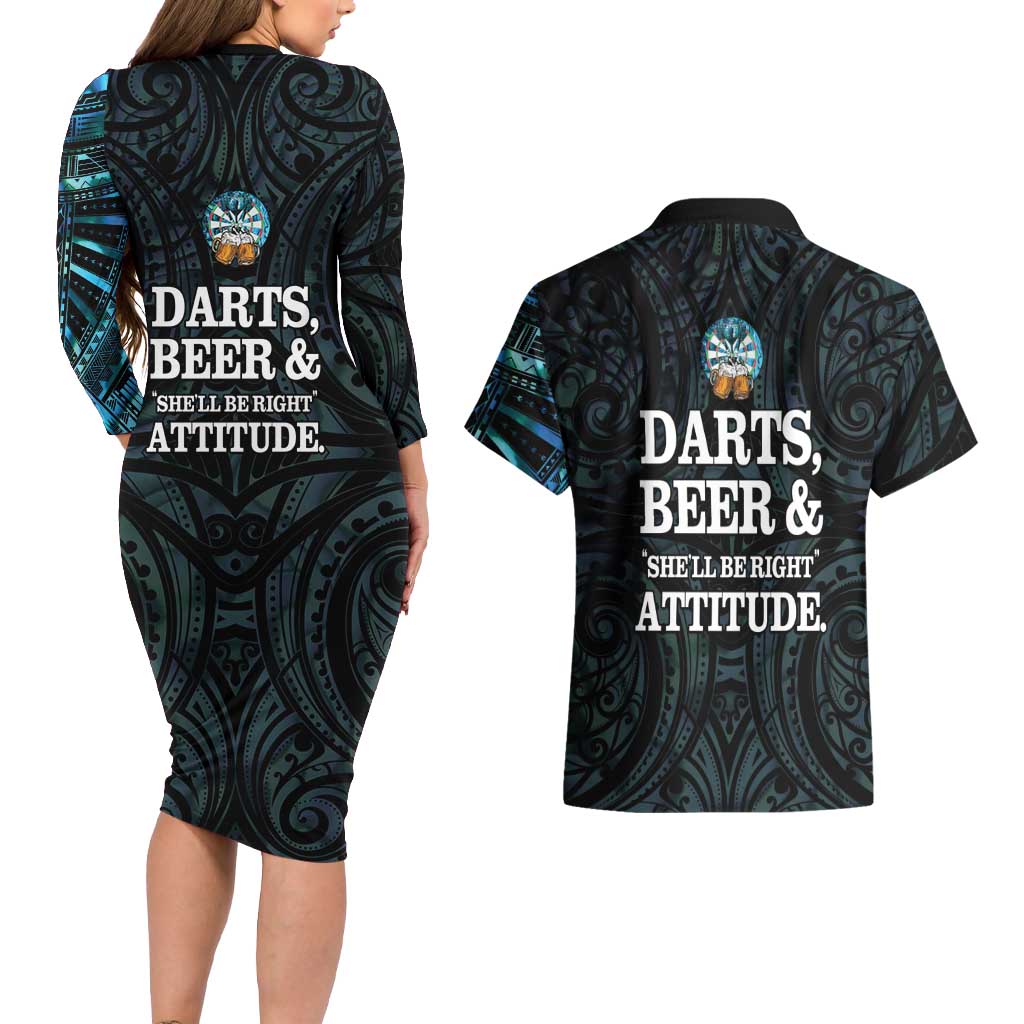 Personalized New Zealand Darts Beer Couples Matching Long Sleeve Bodycon Dress and Hawaiian Shirt Paua Shell Aotearoa Maori Tattoo - Aussie Hoodie