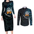Personalized New Zealand Darts Beer Couples Matching Long Sleeve Bodycon Dress and Long Sleeve Button Shirt Paua Shell Aotearoa Maori Tattoo - Aussie Hoodie