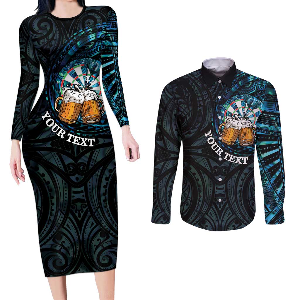 Personalized New Zealand Darts Beer Couples Matching Long Sleeve Bodycon Dress and Long Sleeve Button Shirt Paua Shell Aotearoa Maori Tattoo - Aussie Hoodie