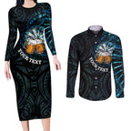 Personalized New Zealand Darts Beer Couples Matching Long Sleeve Bodycon Dress and Long Sleeve Button Shirt Paua Shell Aotearoa Maori Tattoo - Aussie Hoodie