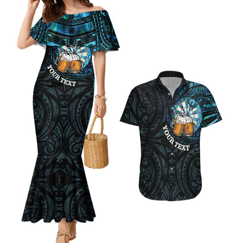Personalized New Zealand Darts Beer Couples Matching Mermaid Dress and Hawaiian Shirt Paua Shell Aotearoa Maori Tattoo - Aussie Hoodie