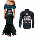Personalized New Zealand Darts Beer Couples Matching Mermaid Dress and Long Sleeve Button Shirt Paua Shell Aotearoa Maori Tattoo - Aussie Hoodie