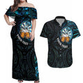 Personalized New Zealand Darts Beer Couples Matching Off Shoulder Maxi Dress and Hawaiian Shirt Paua Shell Aotearoa Maori Tattoo - Aussie Hoodie