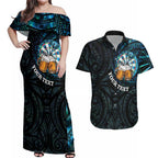 Personalized New Zealand Darts Beer Couples Matching Off Shoulder Maxi Dress and Hawaiian Shirt Paua Shell Aotearoa Maori Tattoo - Aussie Hoodie
