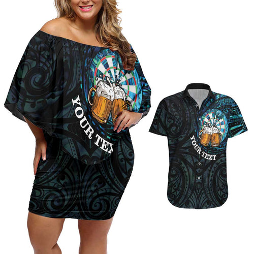 Personalized New Zealand Darts Beer Couples Matching Off Shoulder Short Dress and Hawaiian Shirt Paua Shell Aotearoa Maori Tattoo - Aussie Hoodie