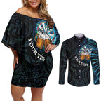 Personalized New Zealand Darts Beer Couples Matching Off Shoulder Short Dress and Long Sleeve Button Shirt Paua Shell Aotearoa Maori Tattoo - Aussie Hoodie