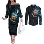 Personalized New Zealand Darts Beer Couples Matching Off The Shoulder Long Sleeve Dress and Long Sleeve Button Shirt Paua Shell Aotearoa Maori Tattoo - Aussie Hoodie