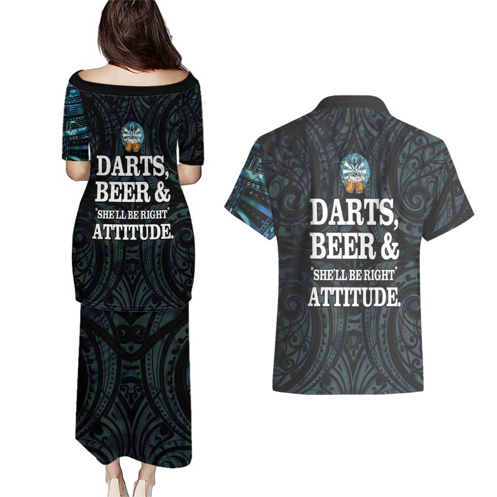 Personalized New Zealand Darts Beer Couples Matching Puletasi and Hawaiian Shirt Paua Shell Aotearoa Maori Tattoo - Aussie Hoodie