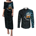 Personalized New Zealand Darts Beer Couples Matching Puletasi and Long Sleeve Button Shirt Paua Shell Aotearoa Maori Tattoo - Aussie Hoodie