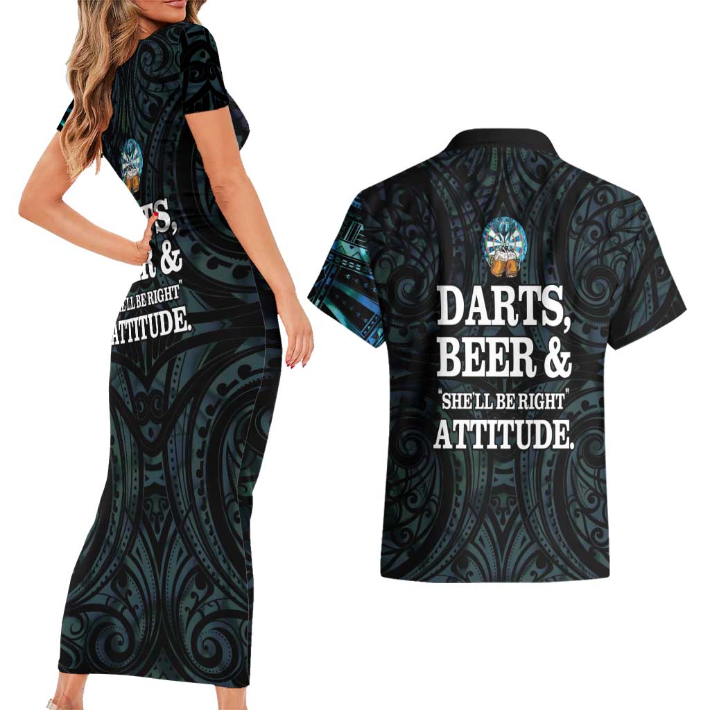 Personalized New Zealand Darts Beer Couples Matching Short Sleeve Bodycon Dress and Hawaiian Shirt Paua Shell Aotearoa Maori Tattoo - Aussie Hoodie
