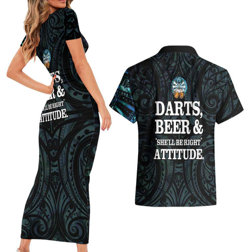 Personalized New Zealand Darts Beer Couples Matching Short Sleeve Bodycon Dress and Hawaiian Shirt Paua Shell Aotearoa Maori Tattoo - Aussie Hoodie