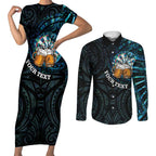 Personalized New Zealand Darts Beer Couples Matching Short Sleeve Bodycon Dress and Long Sleeve Button Shirt Paua Shell Aotearoa Maori Tattoo - Aussie Hoodie