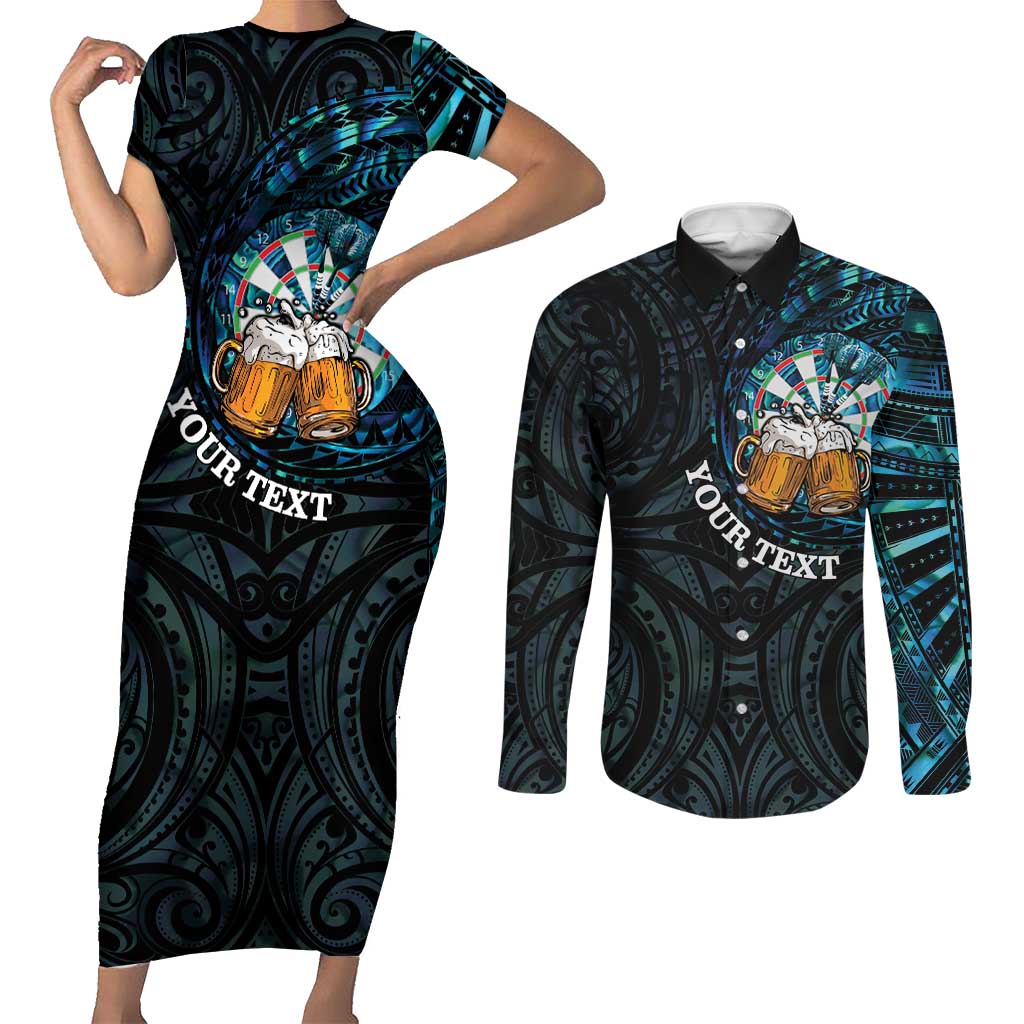 Personalized New Zealand Darts Beer Couples Matching Short Sleeve Bodycon Dress and Long Sleeve Button Shirt Paua Shell Aotearoa Maori Tattoo - Aussie Hoodie