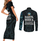 Personalized New Zealand Darts Beer Couples Matching Short Sleeve Bodycon Dress and Long Sleeve Button Shirt Paua Shell Aotearoa Maori Tattoo - Aussie Hoodie