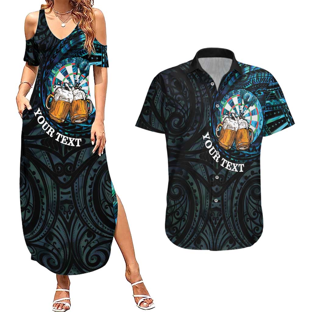 Personalized New Zealand Darts Beer Couples Matching Summer Maxi Dress and Hawaiian Shirt Paua Shell Aotearoa Maori Tattoo - Aussie Hoodie