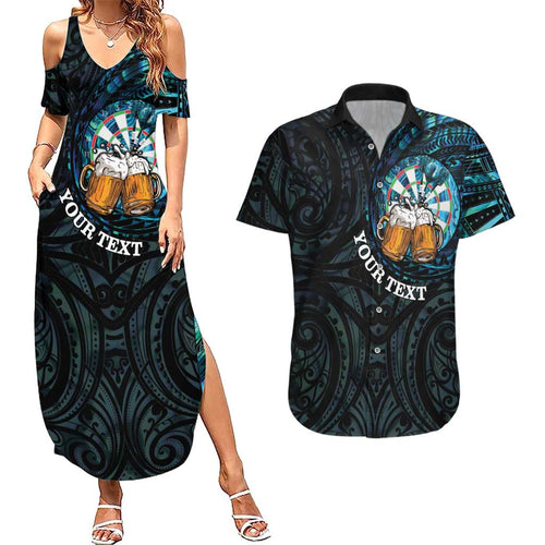 Personalized New Zealand Darts Beer Couples Matching Summer Maxi Dress and Hawaiian Shirt Paua Shell Aotearoa Maori Tattoo - Aussie Hoodie