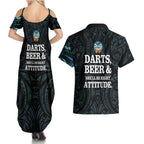 Personalized New Zealand Darts Beer Couples Matching Summer Maxi Dress and Hawaiian Shirt Paua Shell Aotearoa Maori Tattoo - Aussie Hoodie