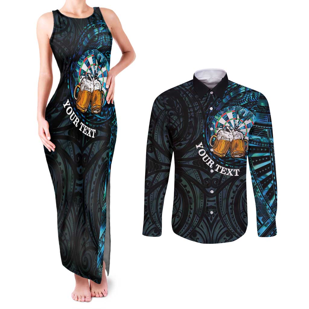 Personalized New Zealand Darts Beer Couples Matching Tank Maxi Dress and Long Sleeve Button Shirt Paua Shell Aotearoa Maori Tattoo - Aussie Hoodie