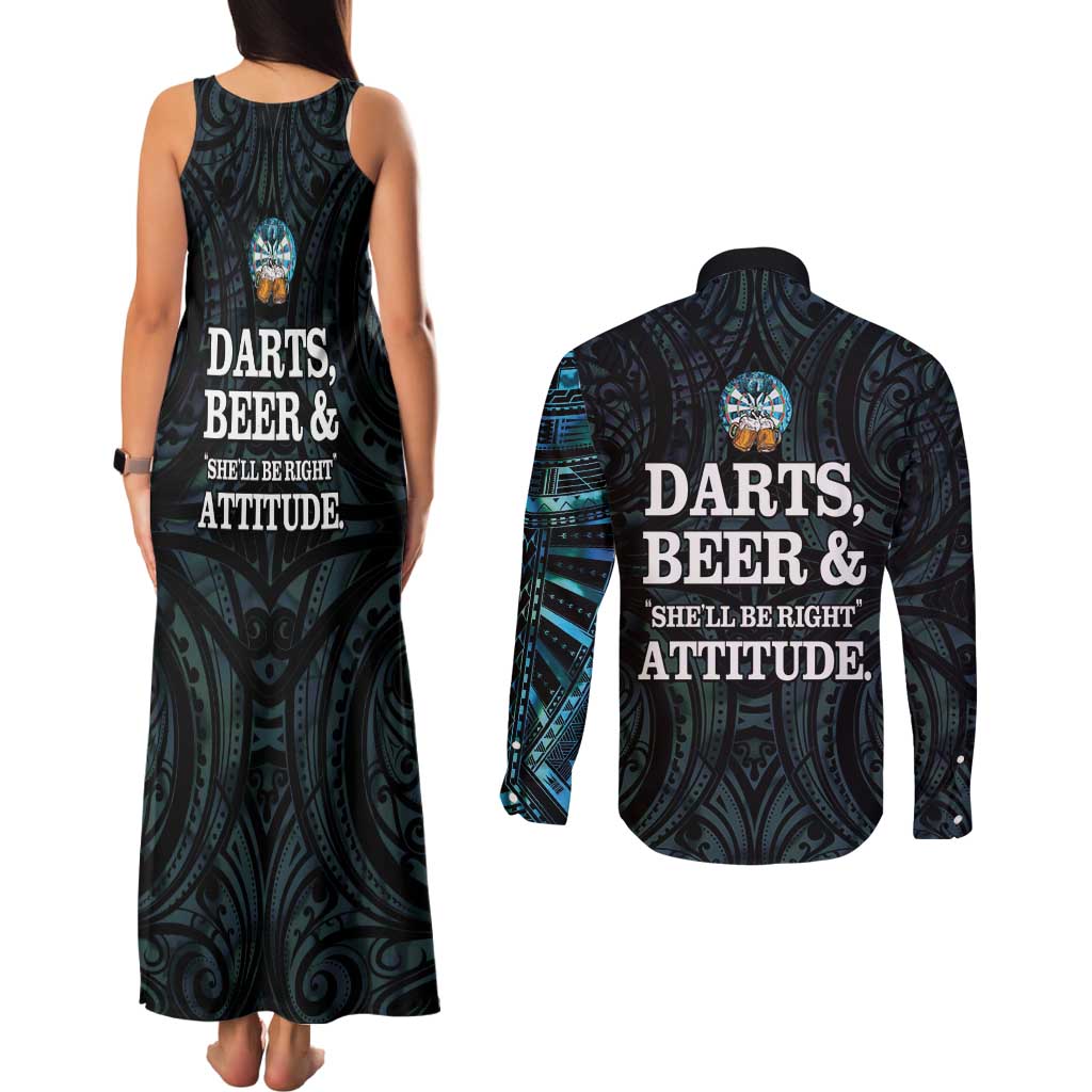 Personalized New Zealand Darts Beer Couples Matching Tank Maxi Dress and Long Sleeve Button Shirt Paua Shell Aotearoa Maori Tattoo - Aussie Hoodie