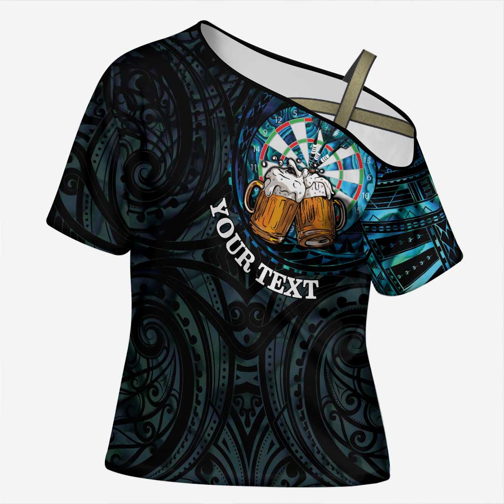 Personalized New Zealand Darts Beer Cross Shoulder Shirt Paua Shell Aotearoa Maori Tattoo - Aussie Hoodie