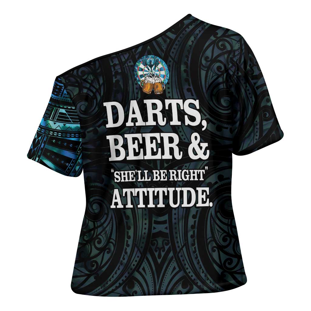Personalized New Zealand Darts Beer Cross Shoulder Shirt Paua Shell Aotearoa Maori Tattoo - Aussie Hoodie