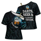 Personalized New Zealand Darts Beer Cross Shoulder Shirt Paua Shell Aotearoa Maori Tattoo - Aussie Hoodie