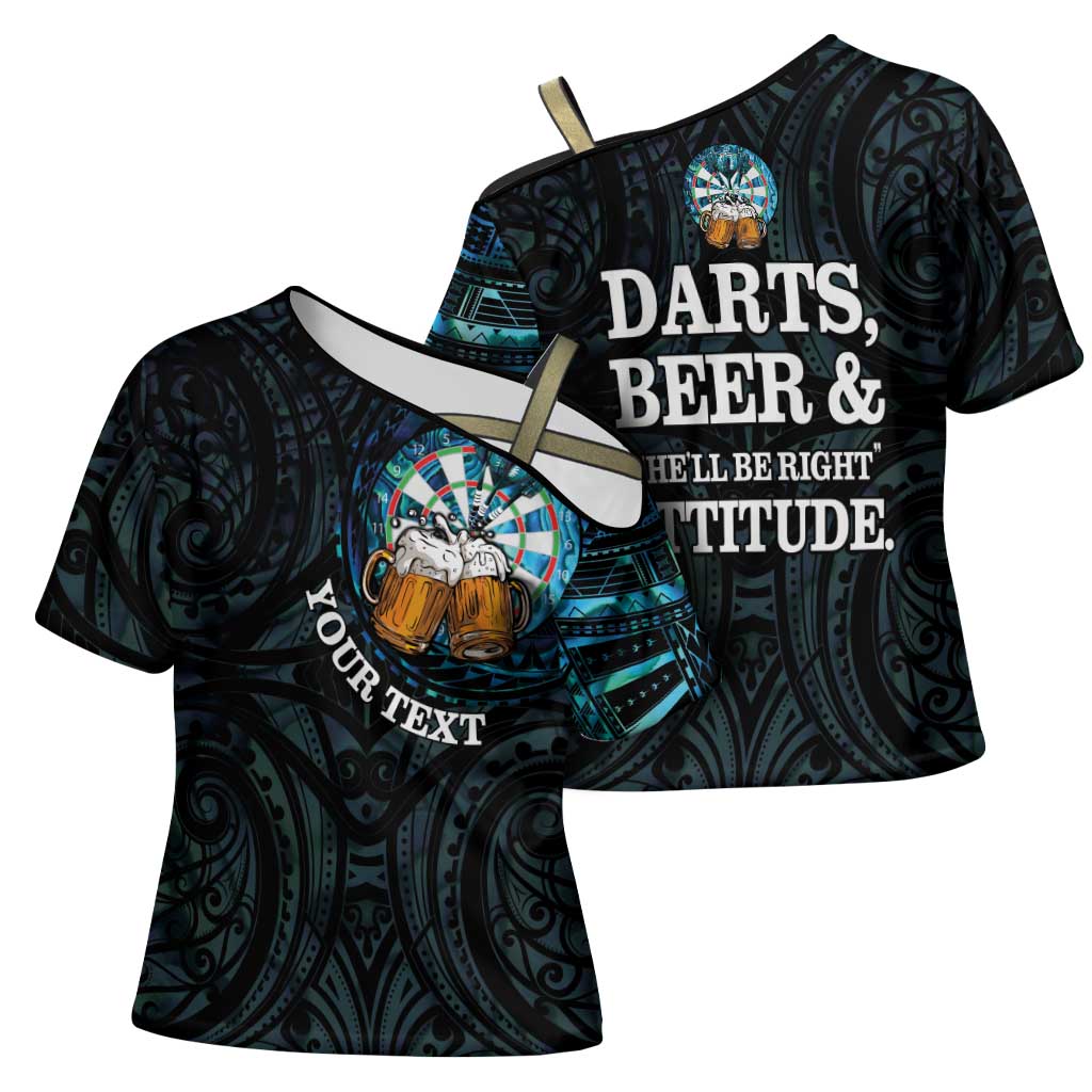 Personalized New Zealand Darts Beer Cross Shoulder Shirt Paua Shell Aotearoa Maori Tattoo - Aussie Hoodie