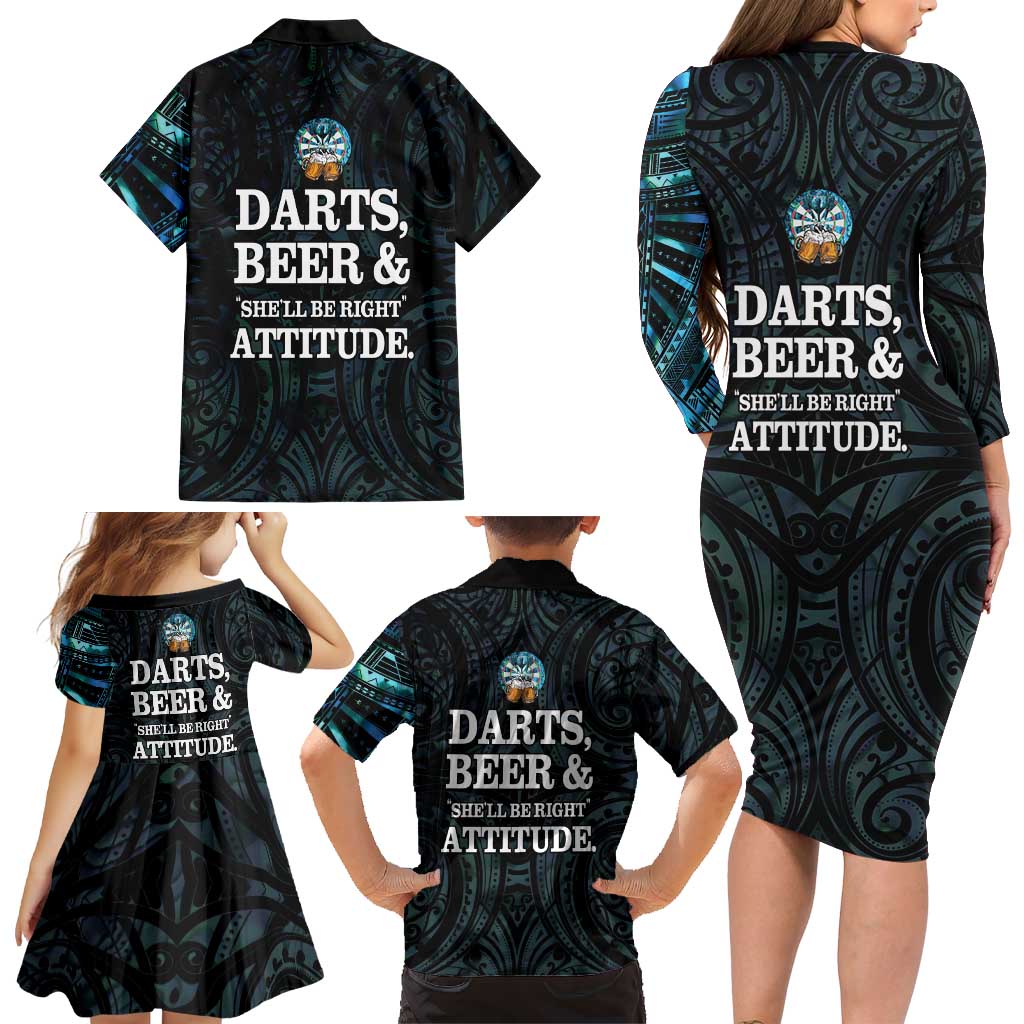 Personalized New Zealand Darts Beer Family Matching Long Sleeve Bodycon Dress and Hawaiian Shirt Paua Shell Aotearoa Maori Tattoo - Aussie Hoodie
