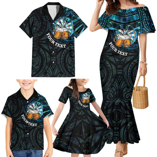 Personalized New Zealand Darts Beer Family Matching Mermaid Dress and Hawaiian Shirt Paua Shell Aotearoa Maori Tattoo - Aussie Hoodie