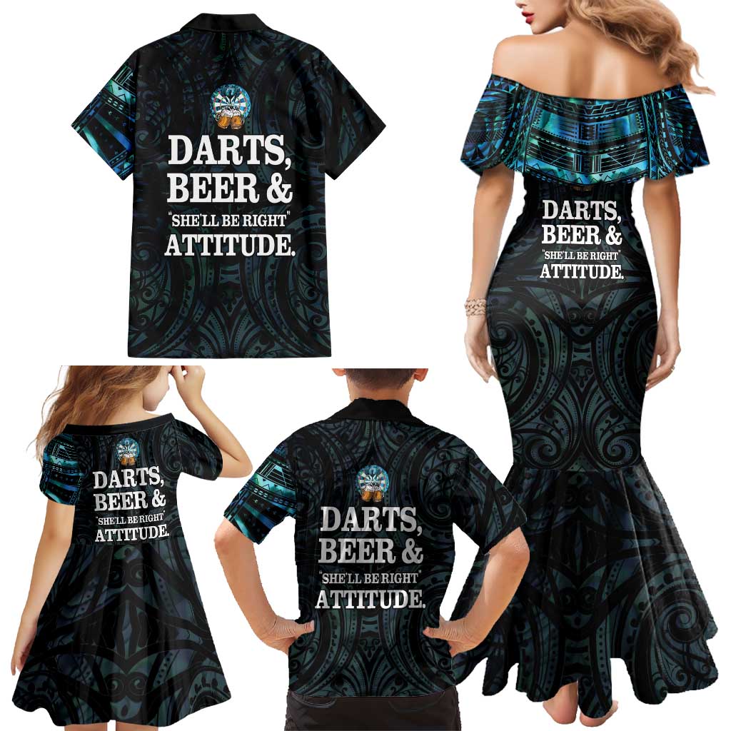 Personalized New Zealand Darts Beer Family Matching Mermaid Dress and Hawaiian Shirt Paua Shell Aotearoa Maori Tattoo - Aussie Hoodie