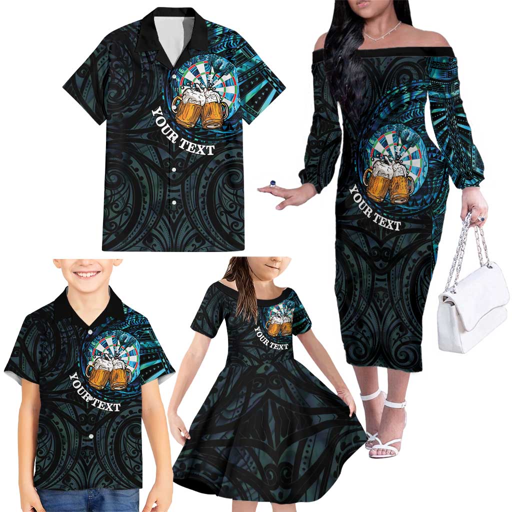 Personalized New Zealand Darts Beer Family Matching Off The Shoulder Long Sleeve Dress and Hawaiian Shirt Paua Shell Aotearoa Maori Tattoo - Aussie Hoodie
