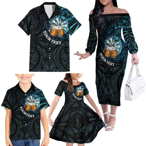 Personalized New Zealand Darts Beer Family Matching Off The Shoulder Long Sleeve Dress and Hawaiian Shirt Paua Shell Aotearoa Maori Tattoo - Aussie Hoodie