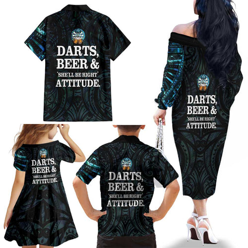 Personalized New Zealand Darts Beer Family Matching Off The Shoulder Long Sleeve Dress and Hawaiian Shirt Paua Shell Aotearoa Maori Tattoo - Aussie Hoodie