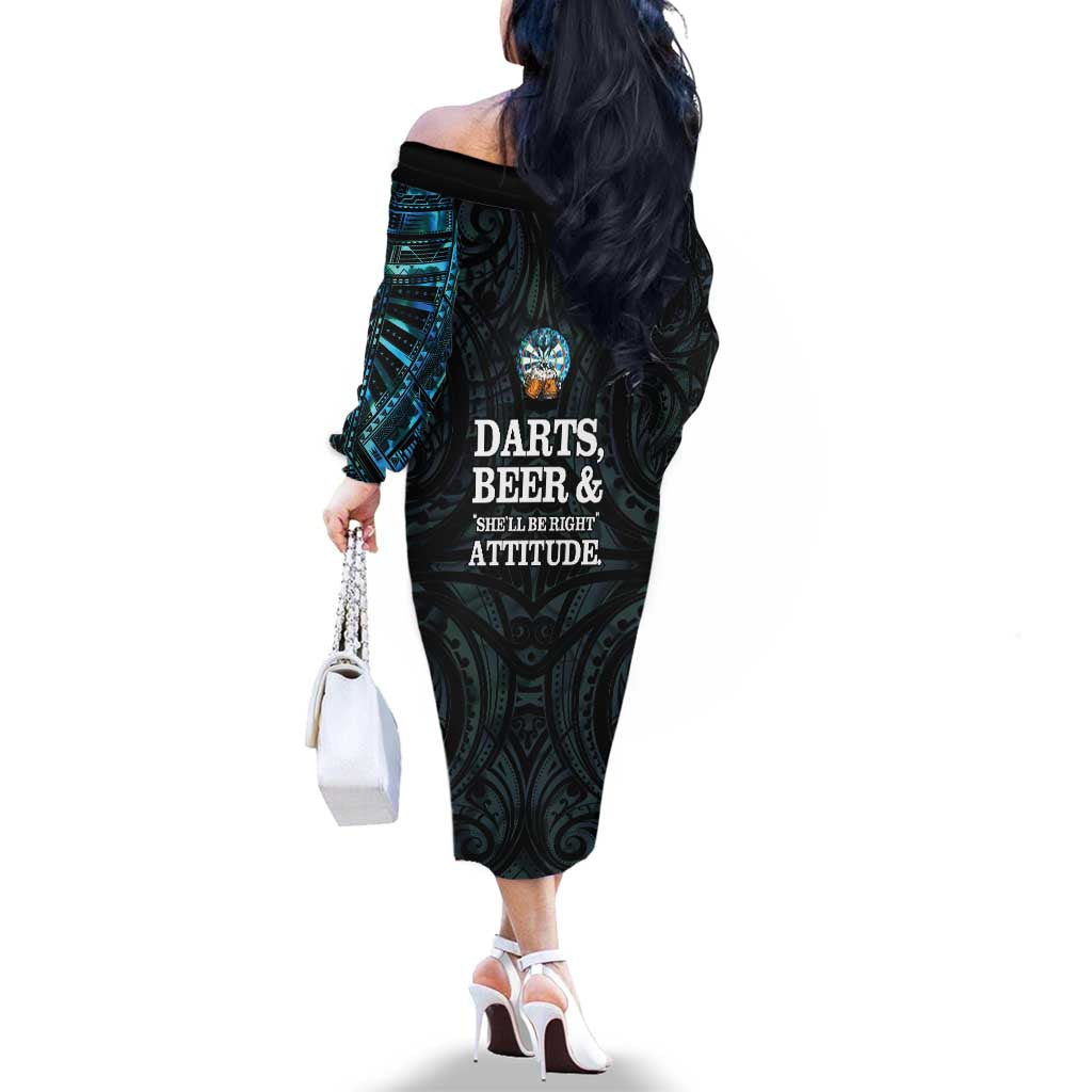 Personalized New Zealand Darts Beer Family Matching Off The Shoulder Long Sleeve Dress and Hawaiian Shirt Paua Shell Aotearoa Maori Tattoo - Aussie Hoodie