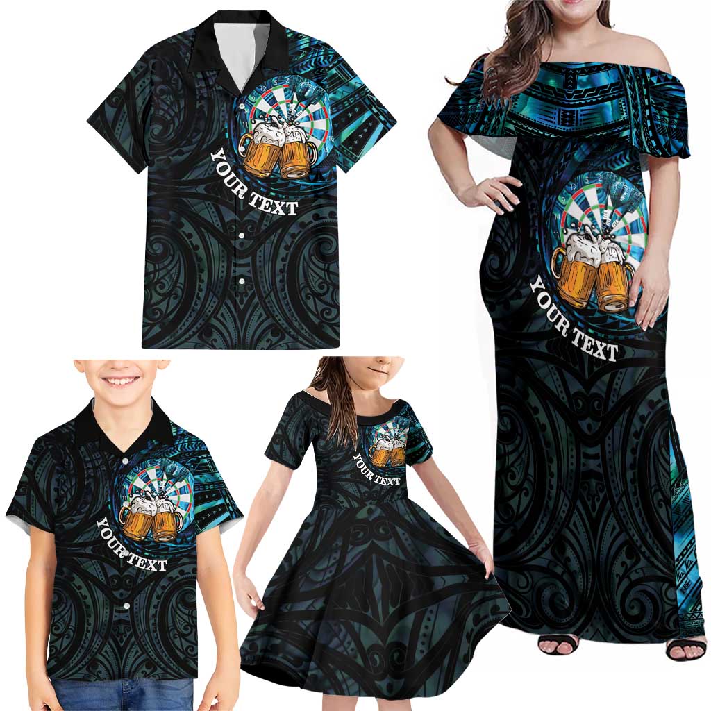 Personalized New Zealand Darts Beer Family Matching Off Shoulder Maxi Dress and Hawaiian Shirt Paua Shell Aotearoa Maori Tattoo - Aussie Hoodie