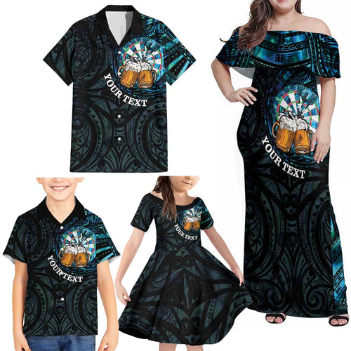 Personalized New Zealand Darts Beer Family Matching Off Shoulder Maxi Dress and Hawaiian Shirt Paua Shell Aotearoa Maori Tattoo - Aussie Hoodie