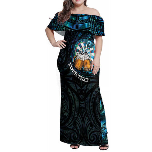 Personalized New Zealand Darts Beer Family Matching Off Shoulder Maxi Dress and Hawaiian Shirt Paua Shell Aotearoa Maori Tattoo - Aussie Hoodie
